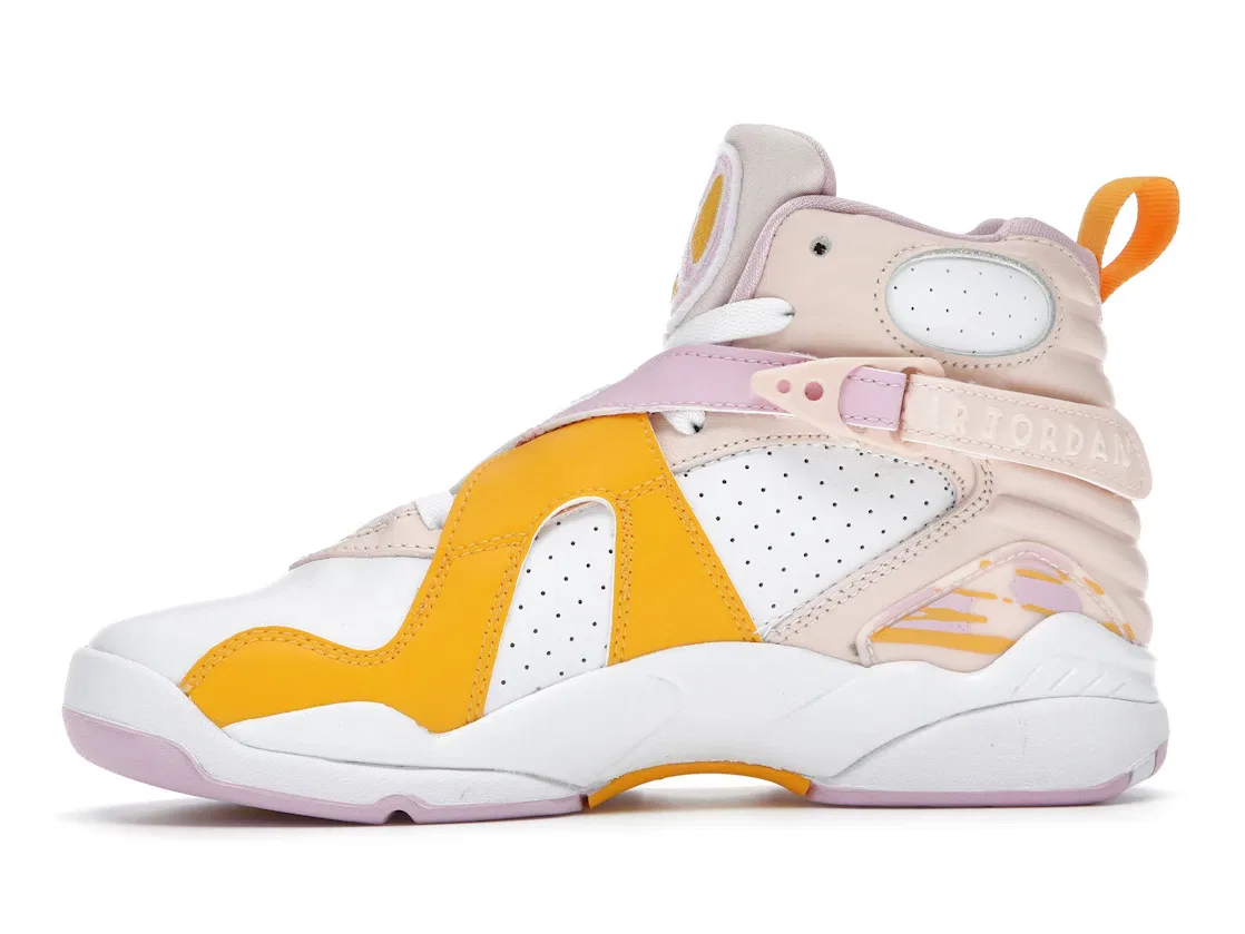 Детские кроссовки Lifestyle с перфорированной кожей Jordan 8 Retro Arctic Punch, White/Pink-Yellow — фото 3