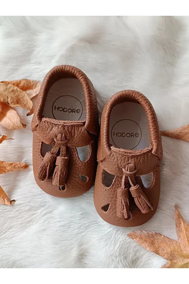 Детские мокасины для девочек из натуральной кожи Wizy tasseled tan genuine leather baby booties moccasins Hodore, Tasseled Taba