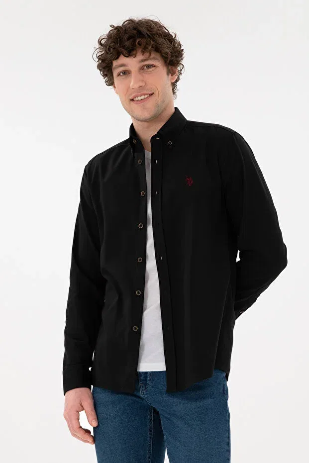 Мужская рубашка с длинным рукавом Basics U.S. Polo Assn., Black — фото 2