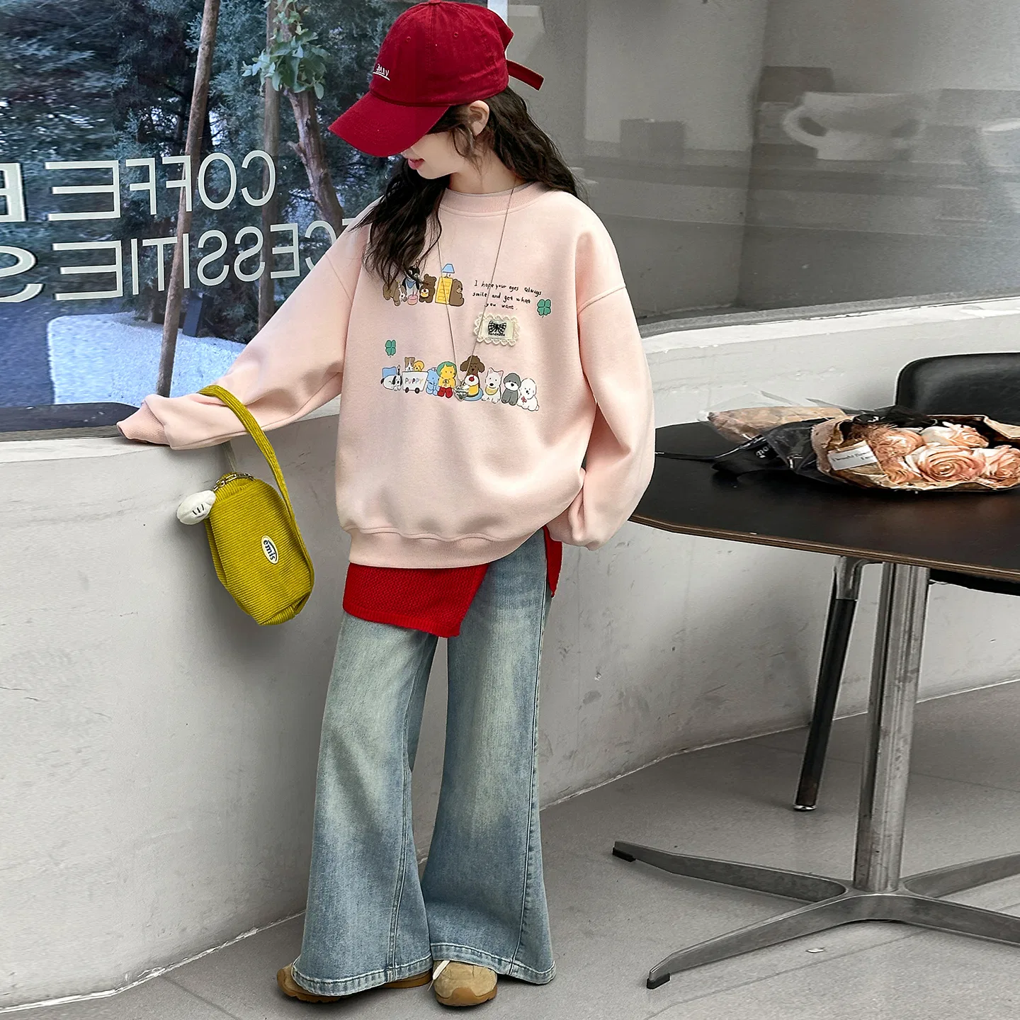 Детский спортивный комплект с толстовкой и джинсами MADALLO, Yellow Sweatshirt+Jeans — фото 4