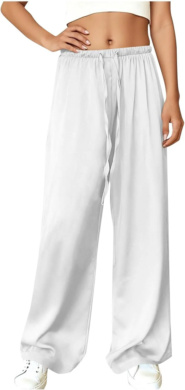 

Женские элегантные брюки-клёш из сатина с поясом на шнурке