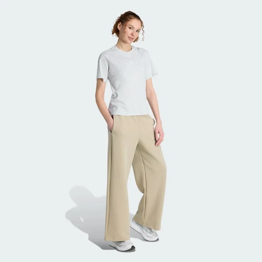 Женская футболка из хлопка с принтом Essentials Small Logo adidas, Light Grey Heather / White — фото 3