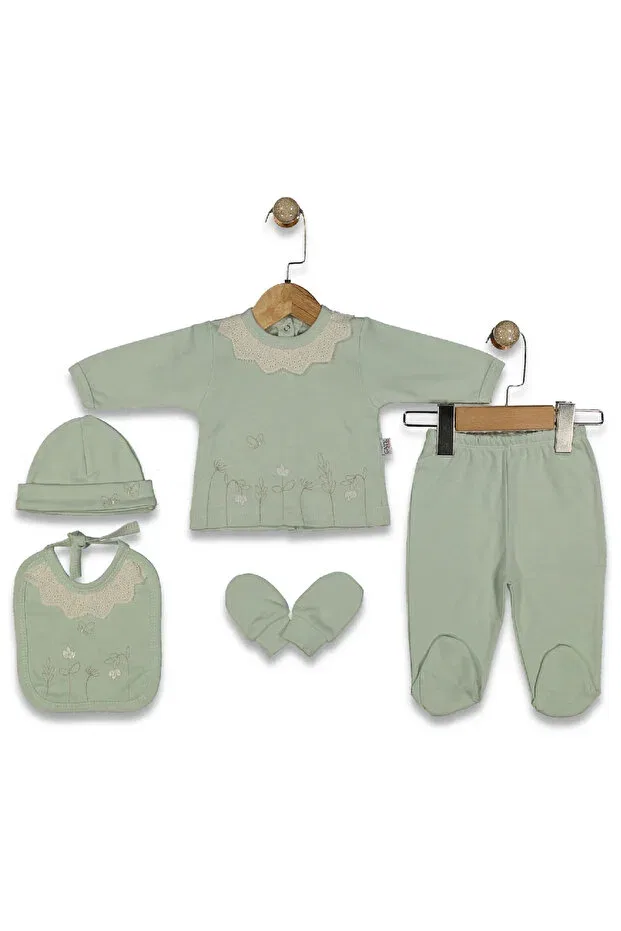 Детский комплект для новорожденных девочек с вышивкой Eyelet Embroidery Piece Floral Motif Cherub Baby, Green