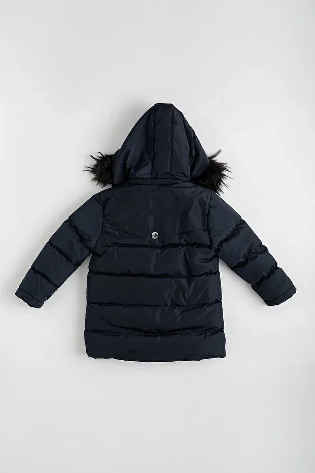 Детское пальто для девочек пуховое с капюшоном Enucuzburası, Navy Blue — фото 3
