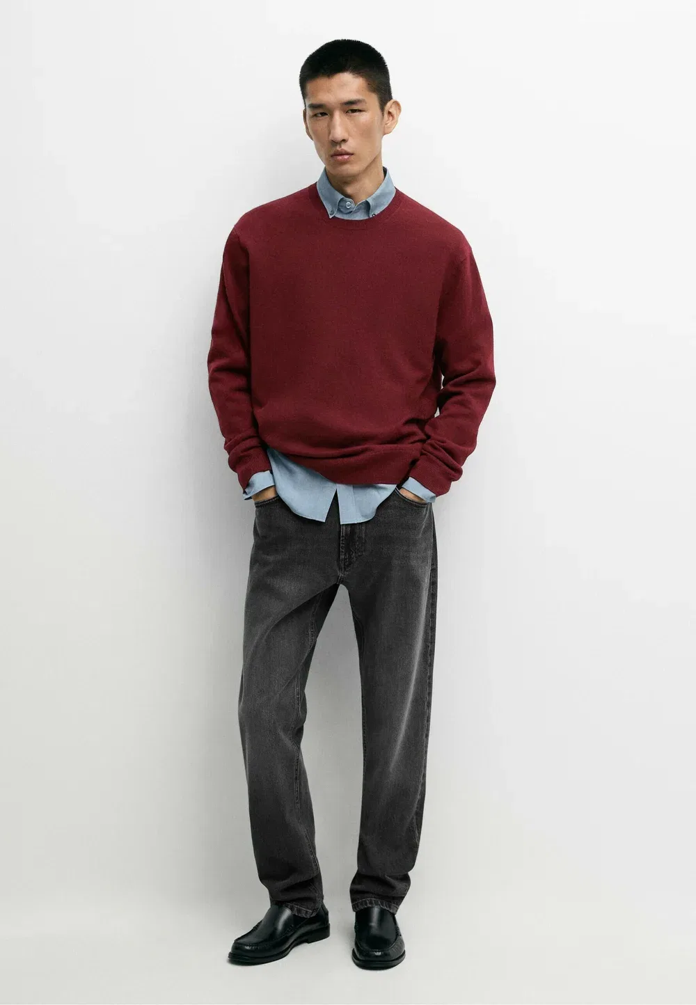 Свитер-Джемпер из 100% кашемира в рубчик Massimo Dutti, Dark Red — фото 2