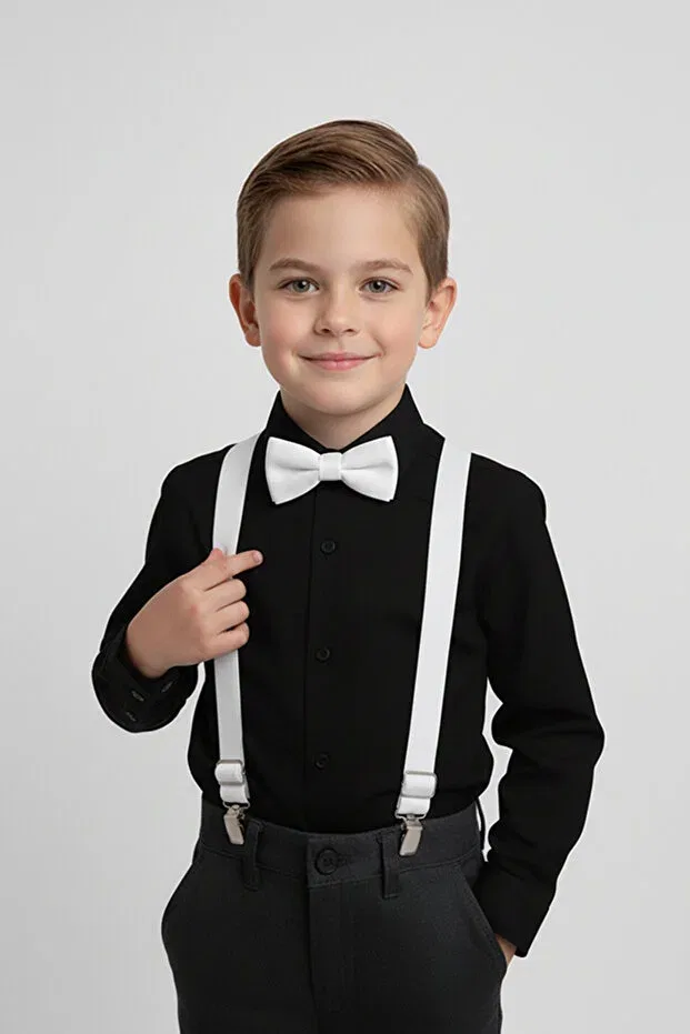Детская рубашка с длинным рукавом комплект с галстуком-бабочкой Basics Merdia Kids, White