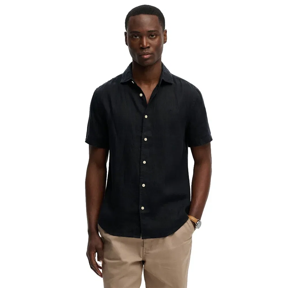 Рубашка с коротким рукавом Riviera Linen Superdry, черный