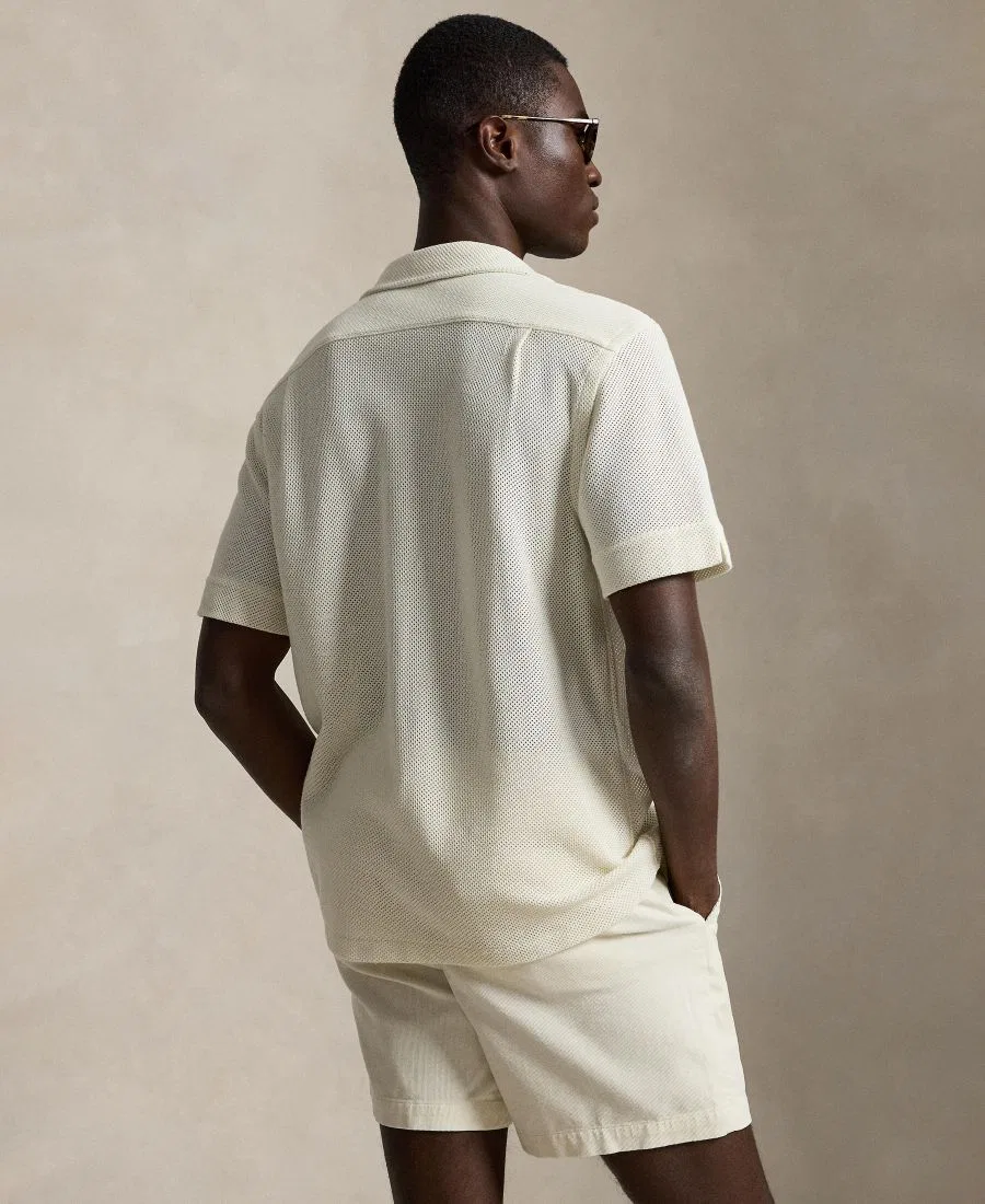 Рубашка с коротким рукавом из фактурного пике с вышивкой Pony Polo Ralph Lauren, Pale Cream — фото 4