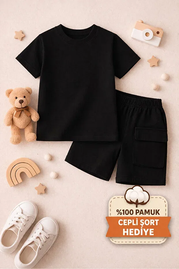 Детская хлопковое футболка с коротким рукавом Sportivea, Black