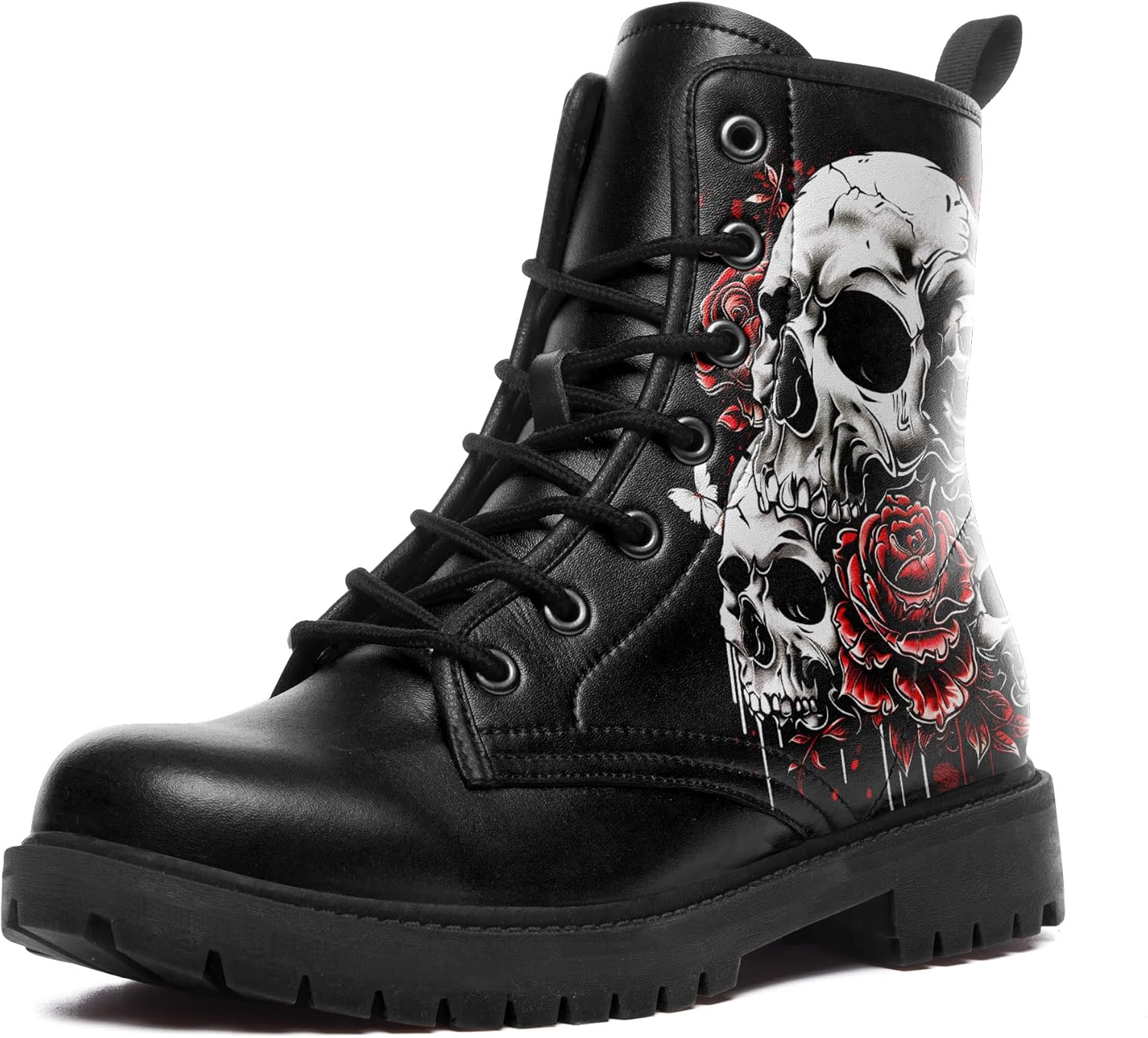 

Мужские боевые ботинки на шнуровке coolcustomize с черепом, байкерские ботинки в готическом стиле, водоотталкивающие кожаные ботинки для женщин, черный