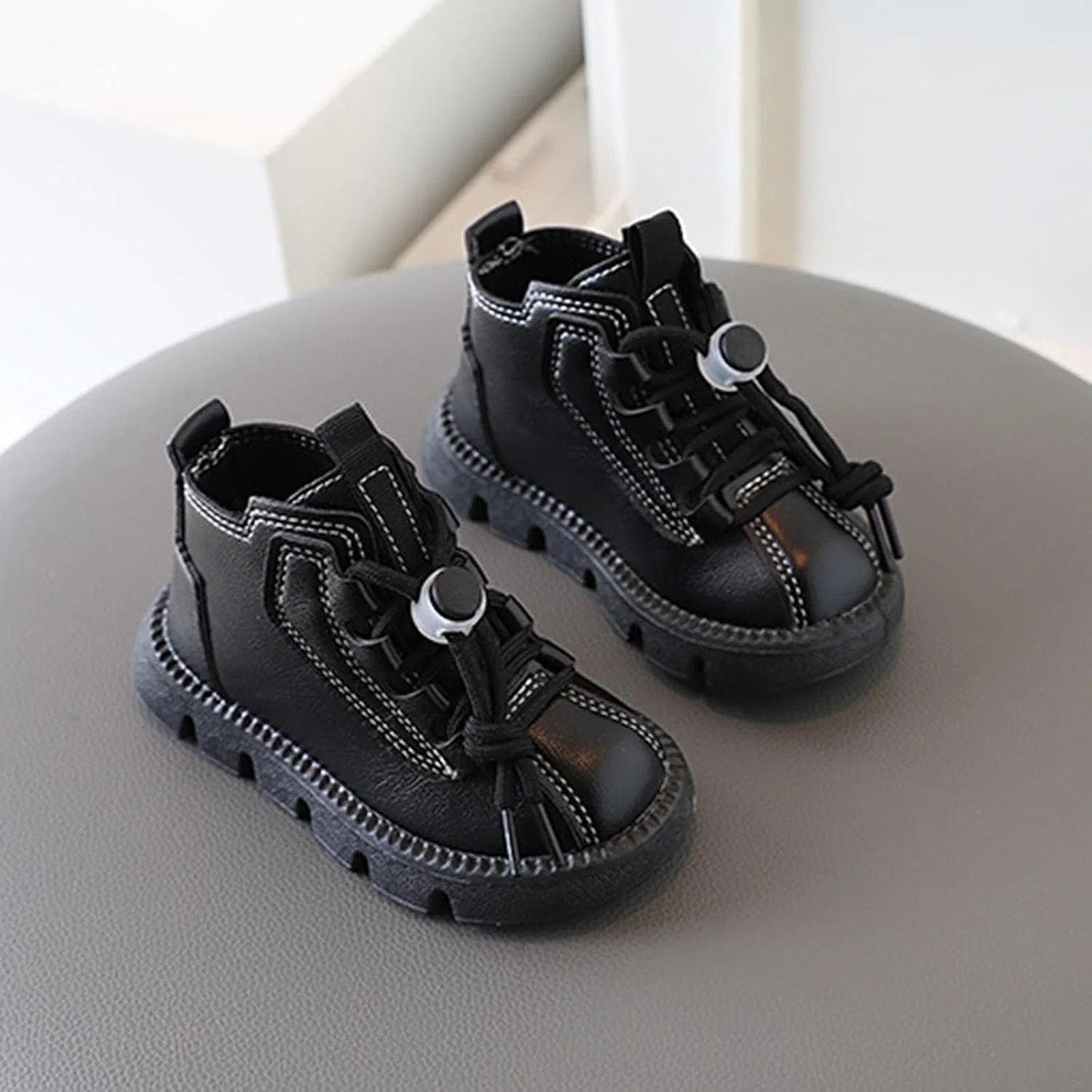 Детские ботинки для девочек на шнуровке с мехом SHOPESSA, Black — фото 3