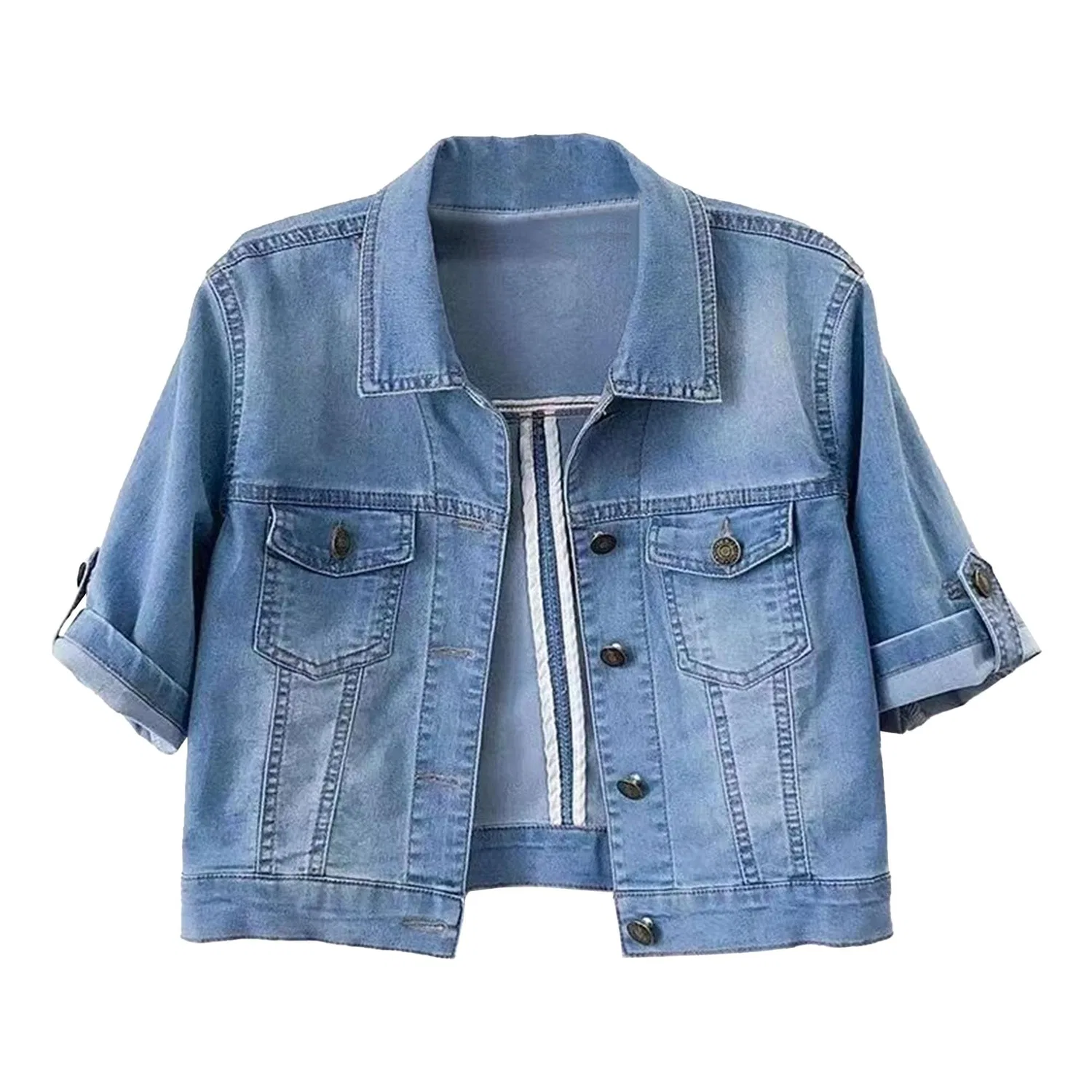 Женская джинсовая куртка свободного кроя с коротким рукавом, Baby blue light
