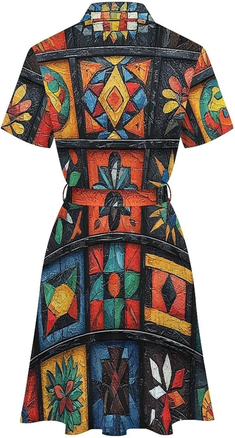 Женское платье-рубашка с коротким рукавом Native Southwest Tribal, белый — фото 4