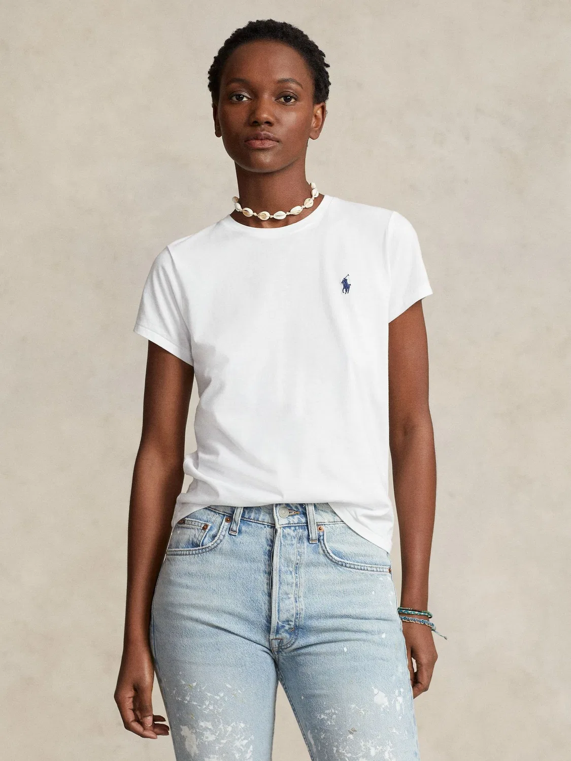 Футболка хлопковая джерси с круглым вырезом Polo Ralph Lauren, белая