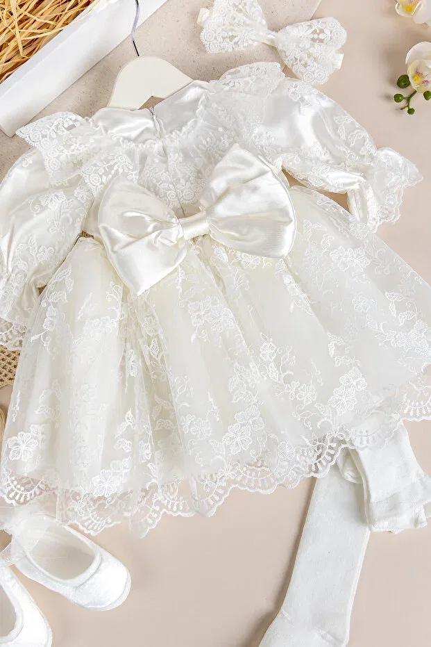Детское платье для девочек кружевное 4-предметный комплект Guipure lace Babymod, Cream — фото 3
