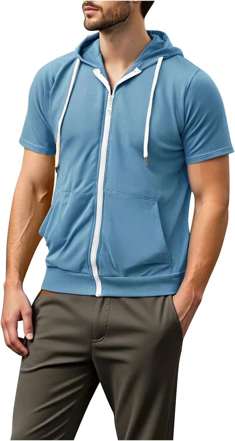 Мужская спортивная футболка с капюшоном и карманами Lightweight Casual, Light Blue