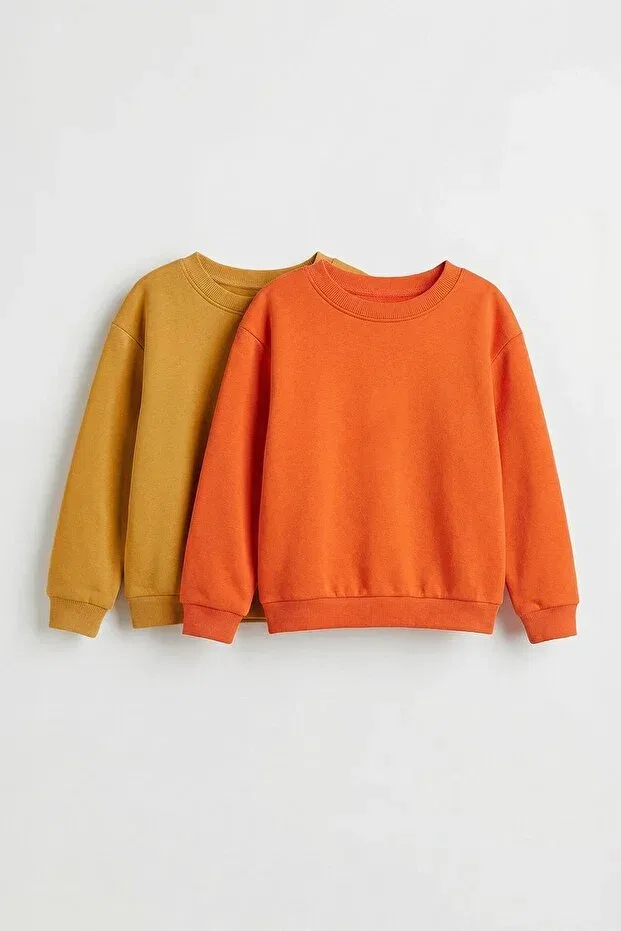 Детский комплект свитшотов с круглым вырезом Basic Crew Neck Set Perendi, Mustard-Orange
