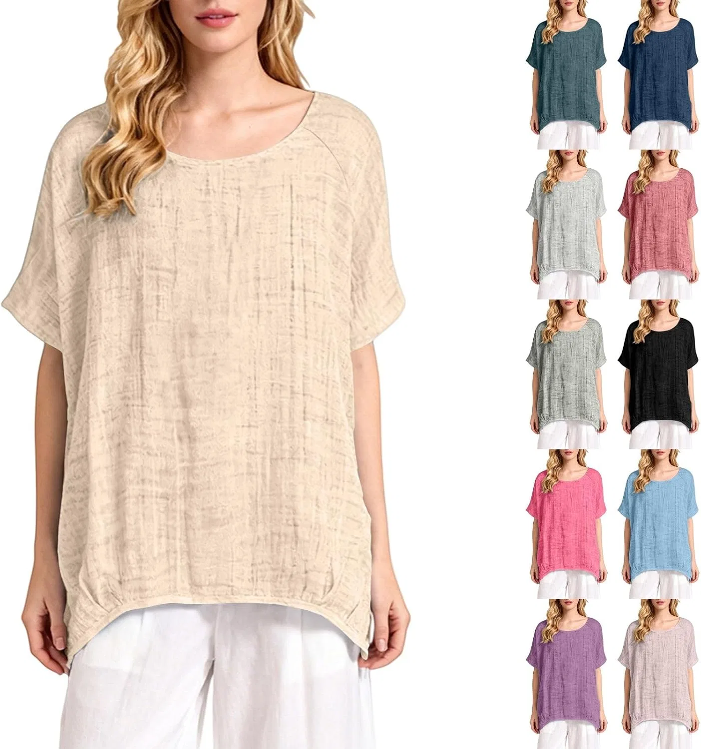 Женская свободная льняная блуза с воротником-стойкой Oversized, Beige