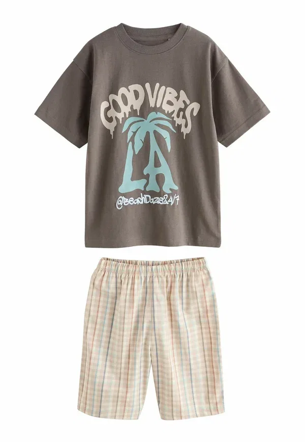 Комплект пижамы из 3 предметов, Regular fit, pyjama set, Next, серый, голубой, клетка — фото 4