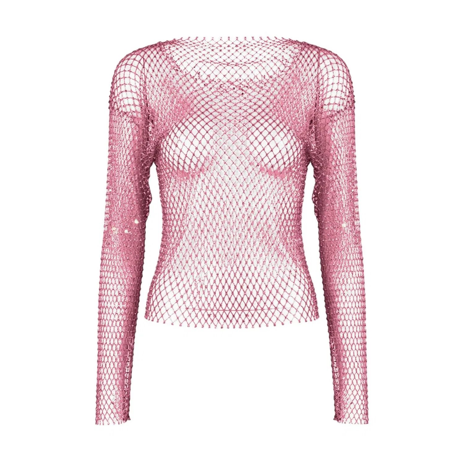 Женская прозрачная блуза с длинным рукавом с блестками, 01 Pink — фото 3