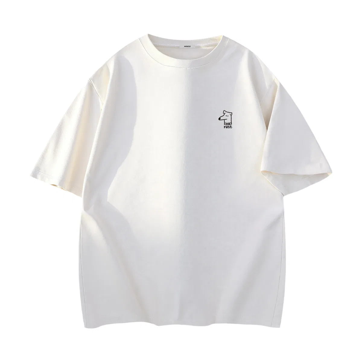 Детская футболка с круглым вырезом [Ice Silk Cool Version] MINISO, Light Beige (Hey Pi Da Ge Chest Logo) — фото 3