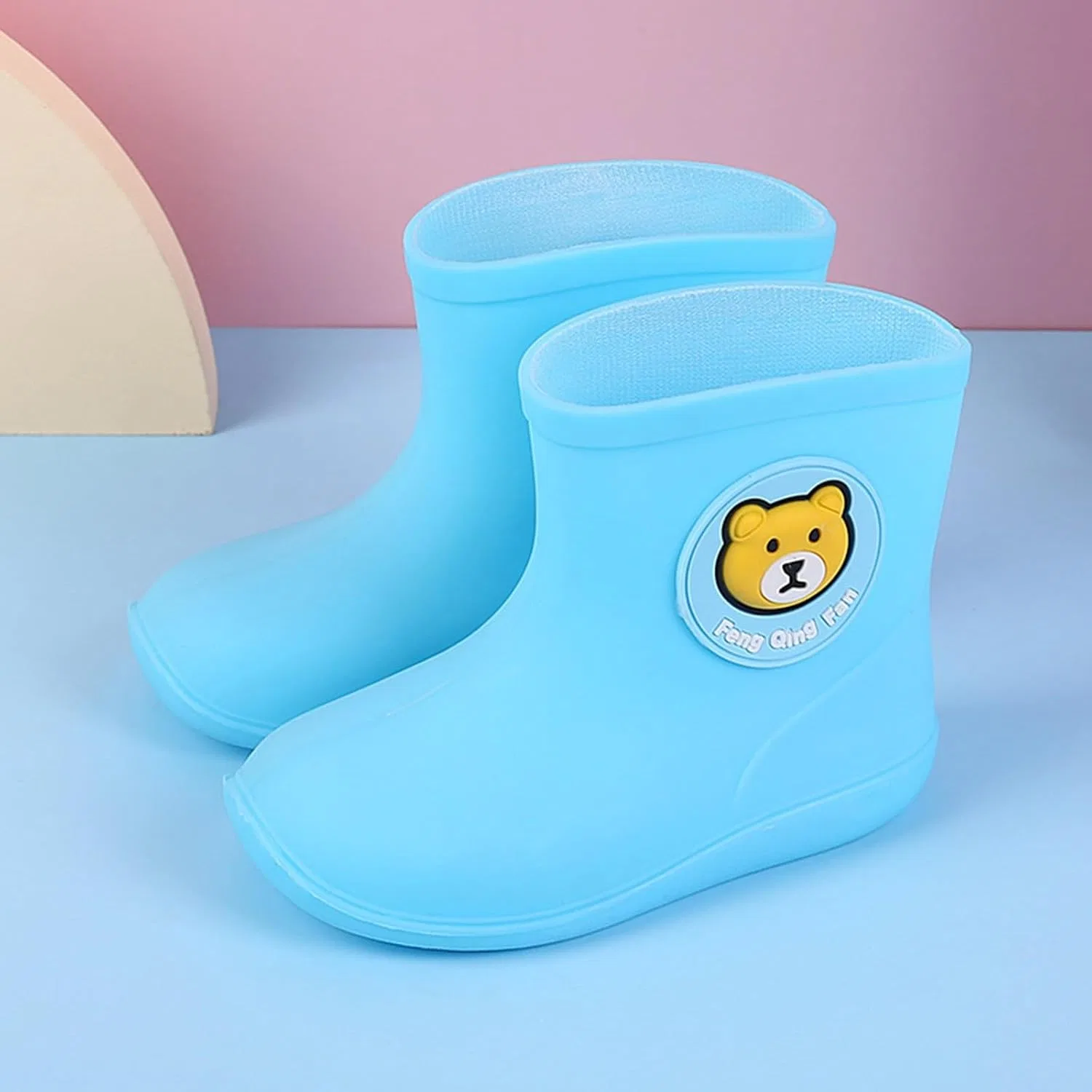 Детские дождевые сапоги для мальчиков и девочек с принтом, Light Blue — фото 4