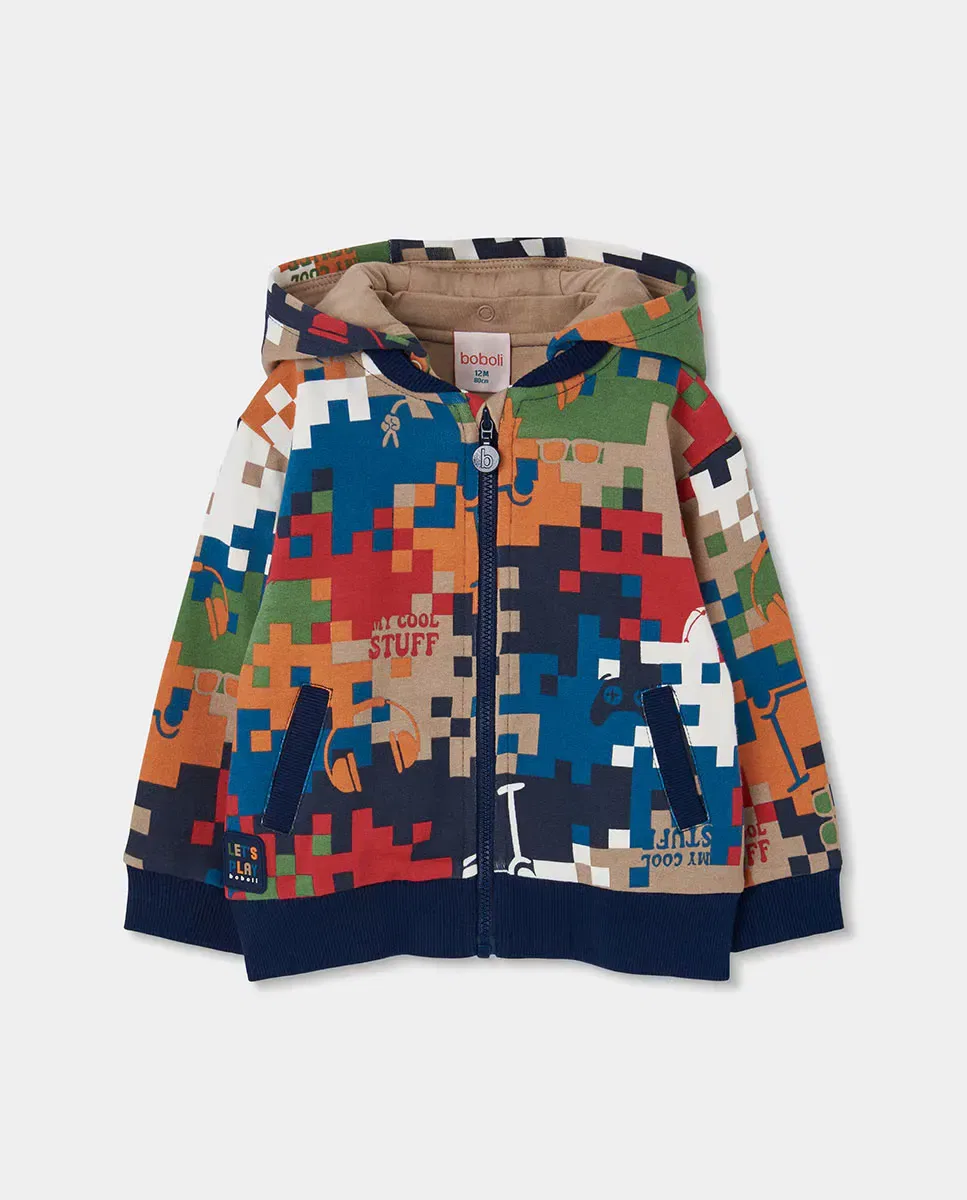 Детская куртка для мальчиков с капюшоном Pixel Print Boboli, Azul Marino