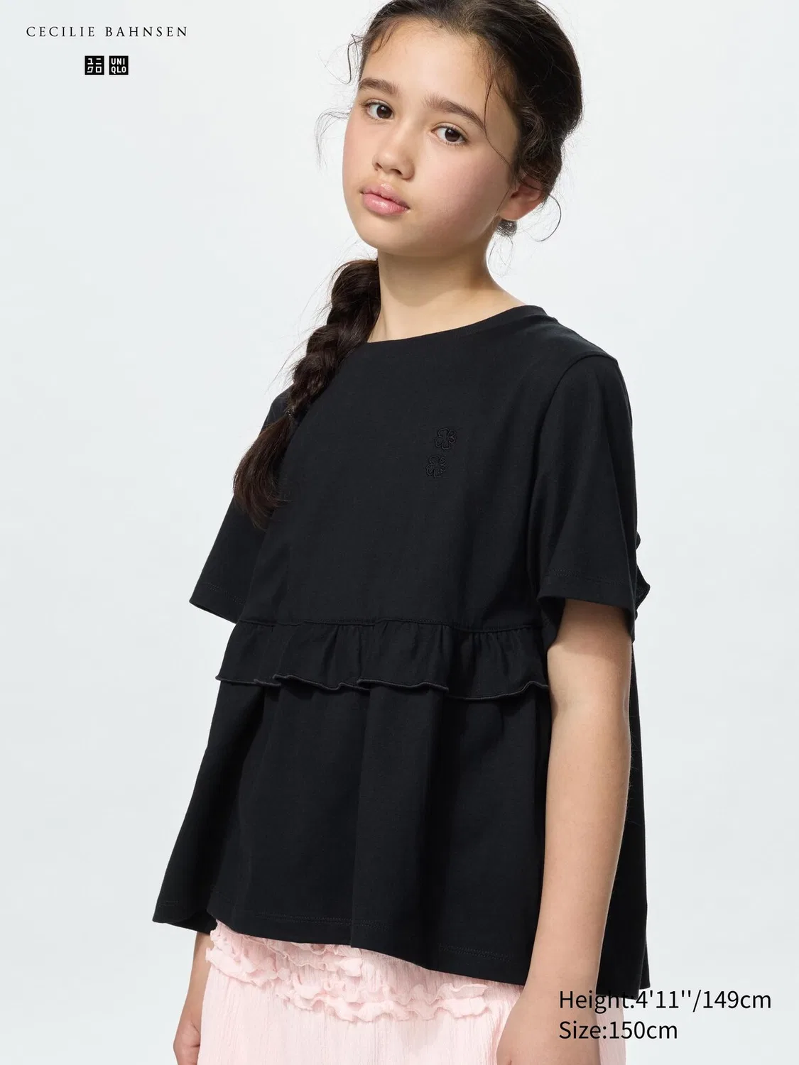 Футболка Uniqlo, детская, с оборками, черный