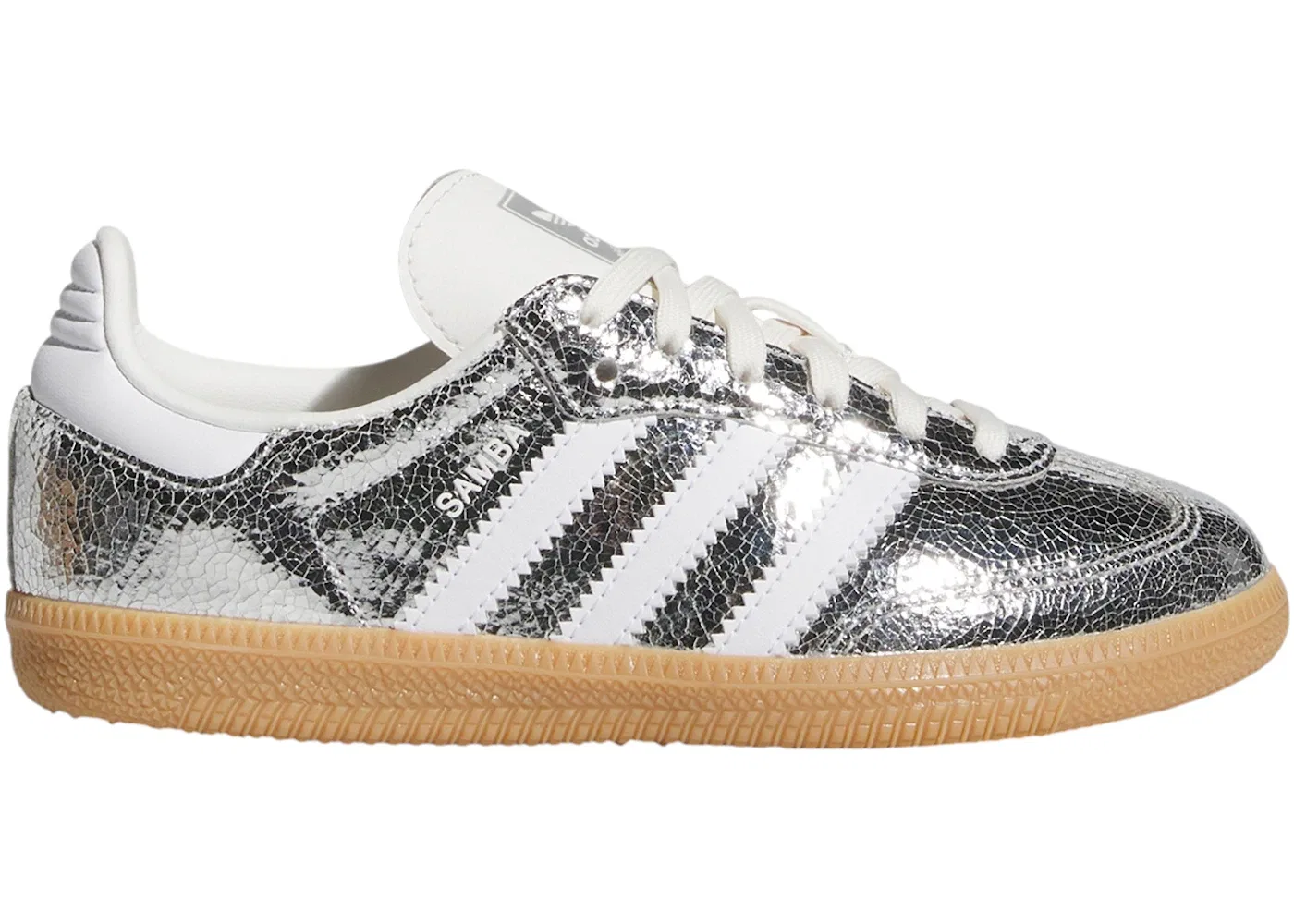 Детские кроссовки Adidas Samba OG Silver Metallic Cracked Leather, цвет Silver Metallic/Cloud White/Core White