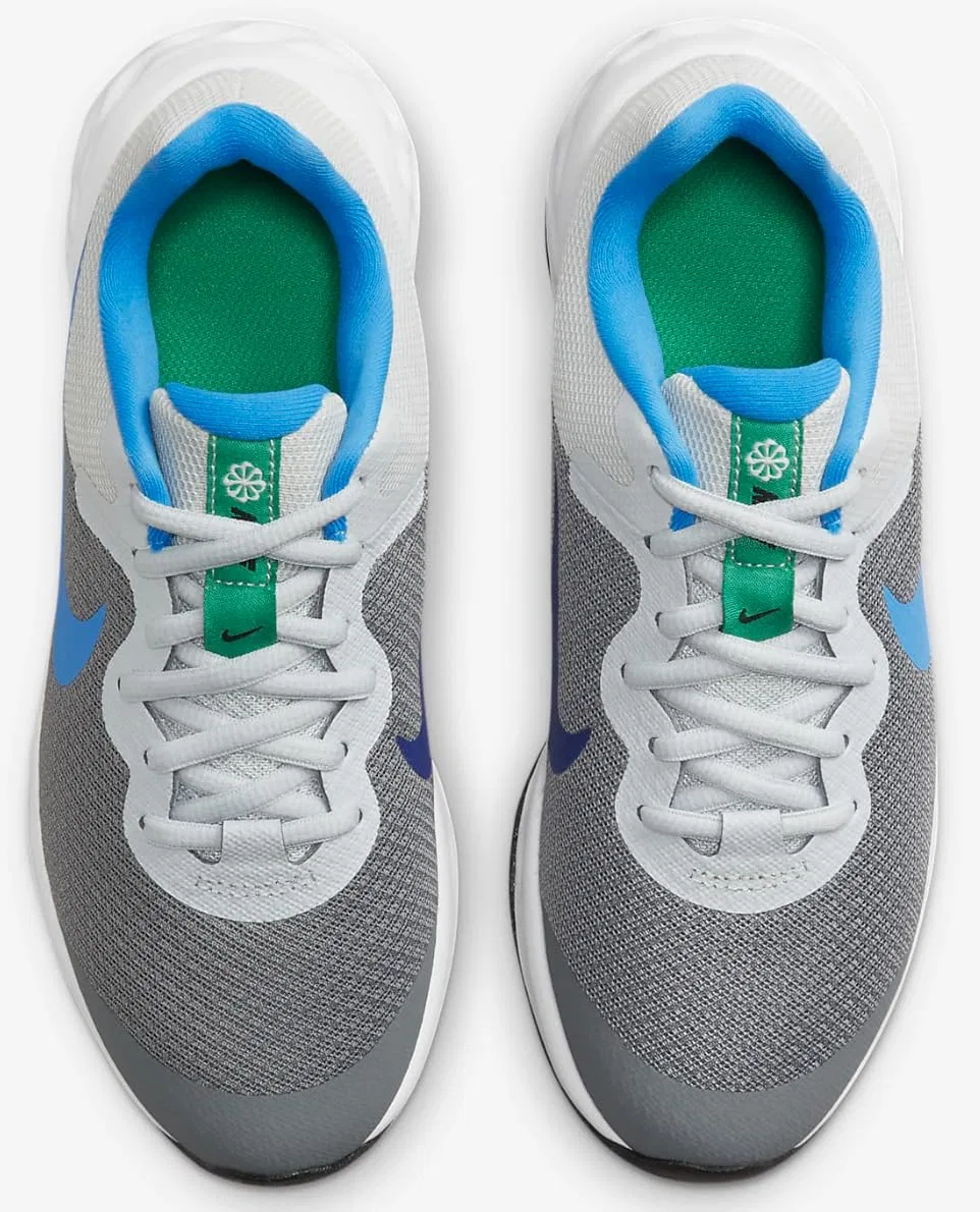Детские кроссовки для мальчиков с шнуровкой NIKE Revolution 6 NN NIKE, Cool Grey Deep Royal Blue Pure Platinum Photo Blue — фото 4