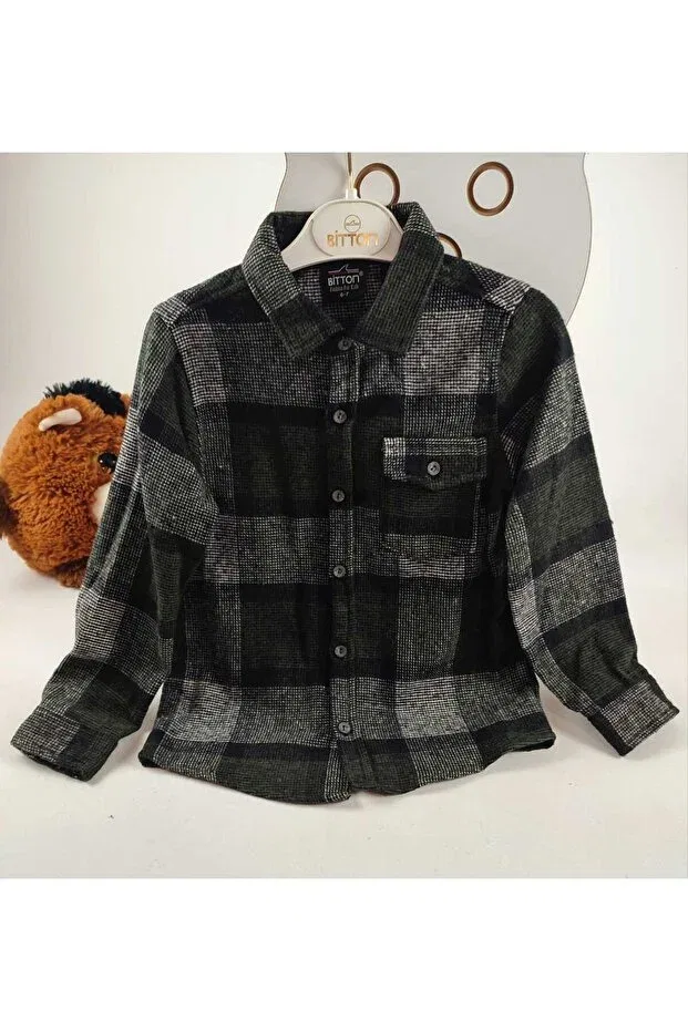 Детская рубашка для мальчиков с длинным рукавом Classic long sleeve comfortable cut single pocket checked winter boy lumberjack shirt Gamzeakkuş, Green
