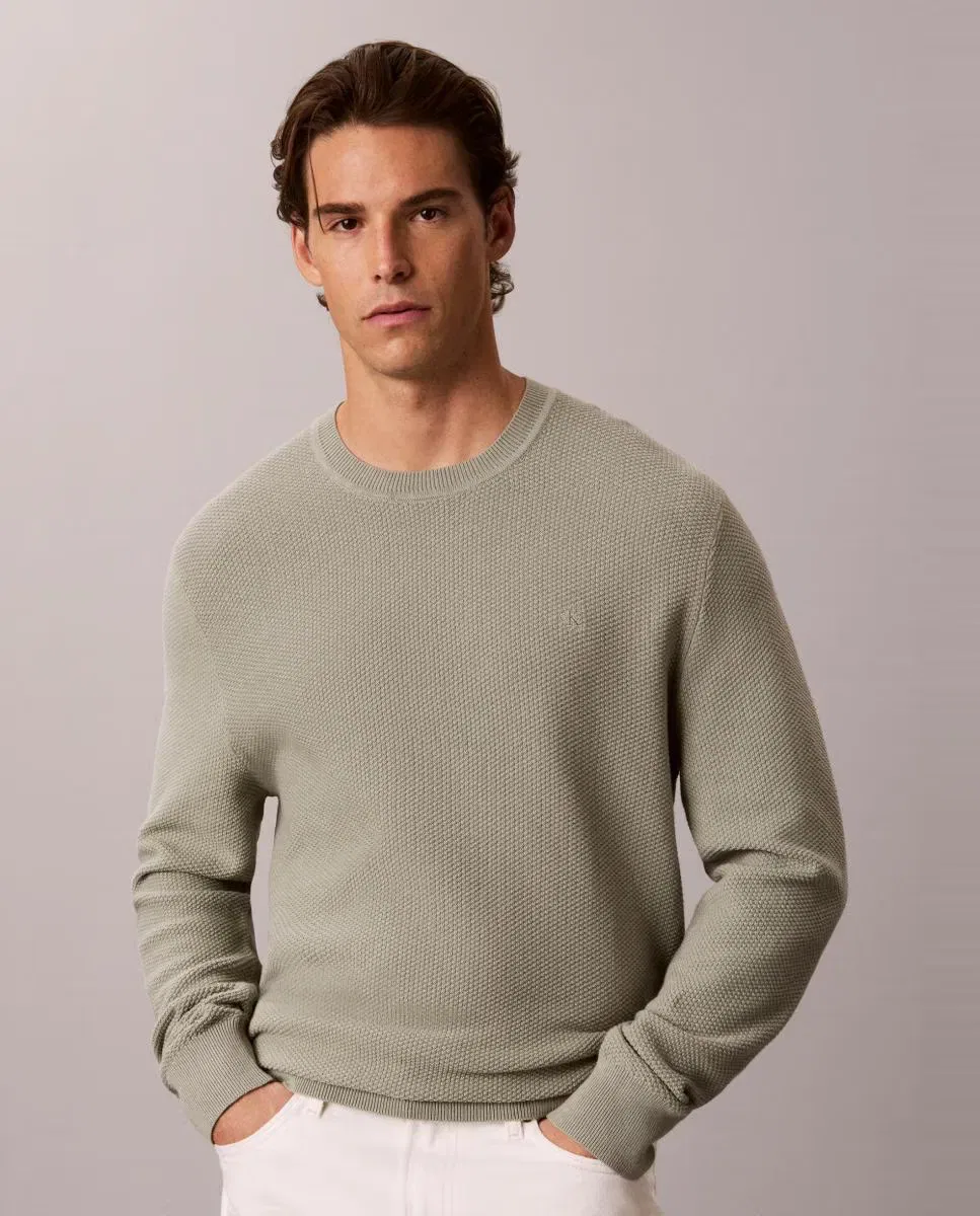 Мужской джерси из текстурного хлопка с круглым вырезом Calvin Klein, Grey
