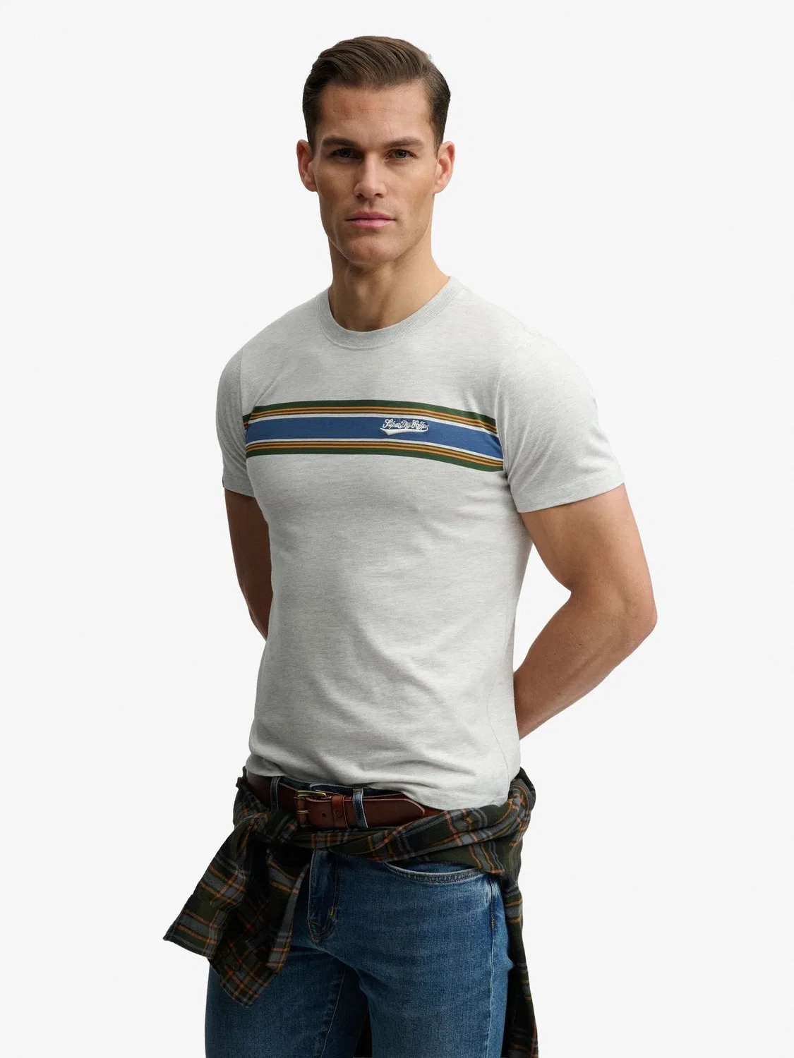 Футболка с вышивкой Outdoor Stripe Logo Superdry, серый