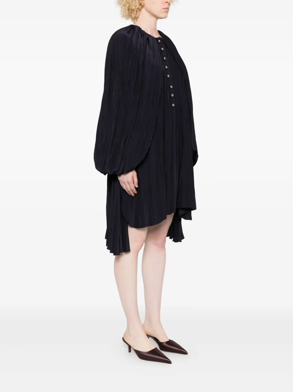 Платье мини на пуговицах со складками Lanvin, фиолетовый — фото 3