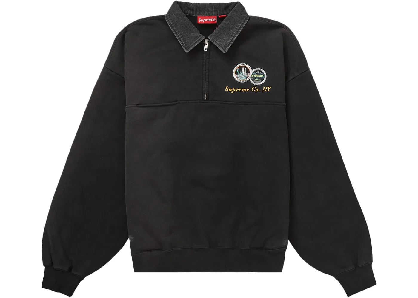 Мужской свитшот с джинсовым воротником на молнии Supreme, Black