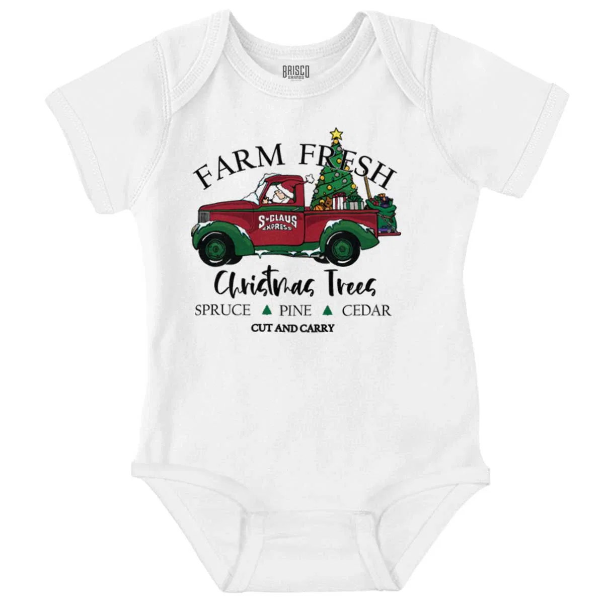Детское боди-комбинезон с принтом Farm Fresh Christmas Tree Truck Brisco Brands, White