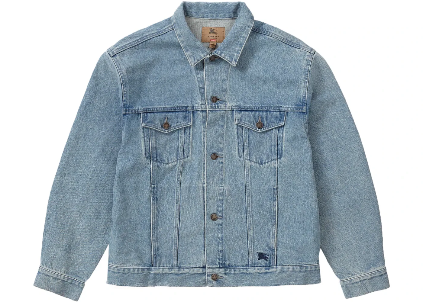 Мужская джинсовая куртка-тракер с вышивкой Supreme Burberry, Washed Blue