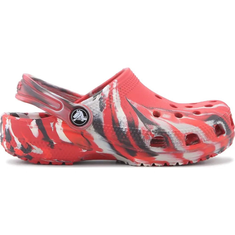 Детские классические сабо с мраморным рисунком Crocs, Red/Black Marble — фото 2