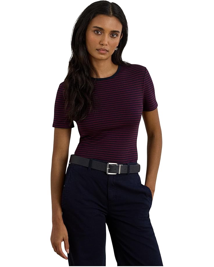 

Женская футболка Lauren Ralph Lauren Striped Stretch Cotton Crewneck, Dark Garnet/Lauren Navy, Синий, Женская футболка Lauren Ralph Lauren Striped Stretch Cotton Crewneck, Dark Garnet/Lauren Navy