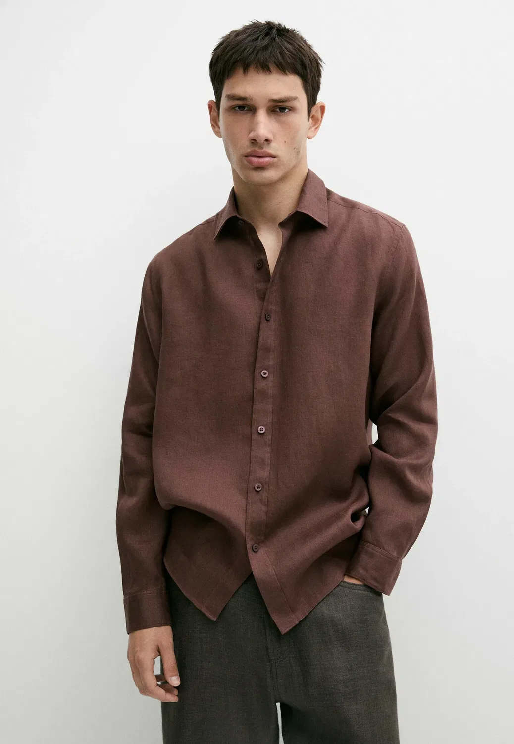 Рубашка приталенного кроя из 100% льна Massimo Dutti, Bordeaux