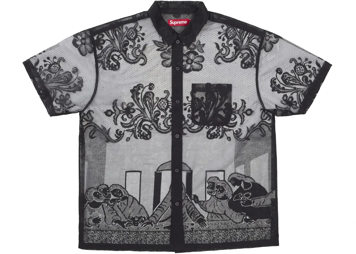 Мужская рубашка с кружевными вставками Supreme Last Supper Lace S/S Shirt, Black