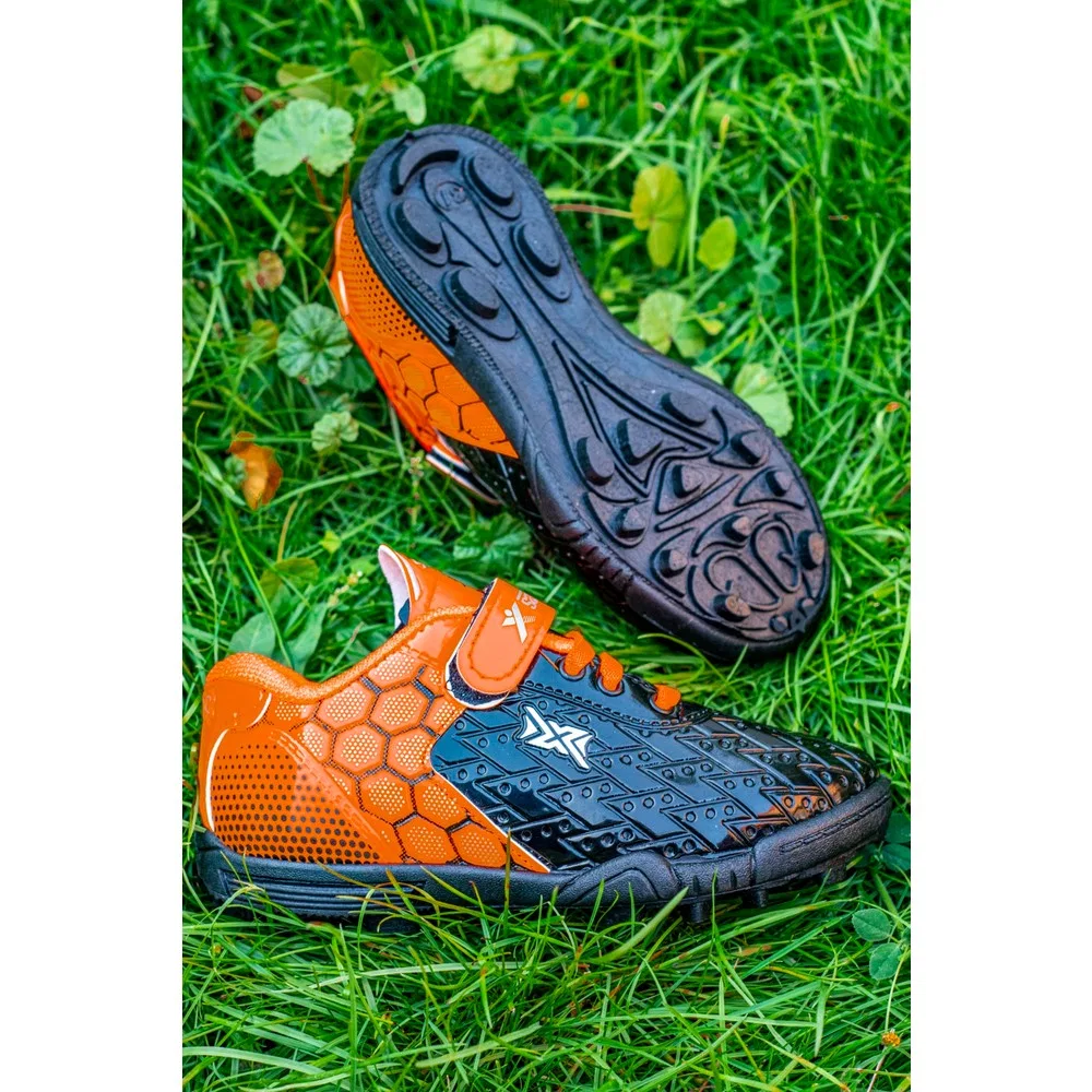 Детские футбольные бутсы для мальчиков для зала с шнуровкой, Black Orange Zenege