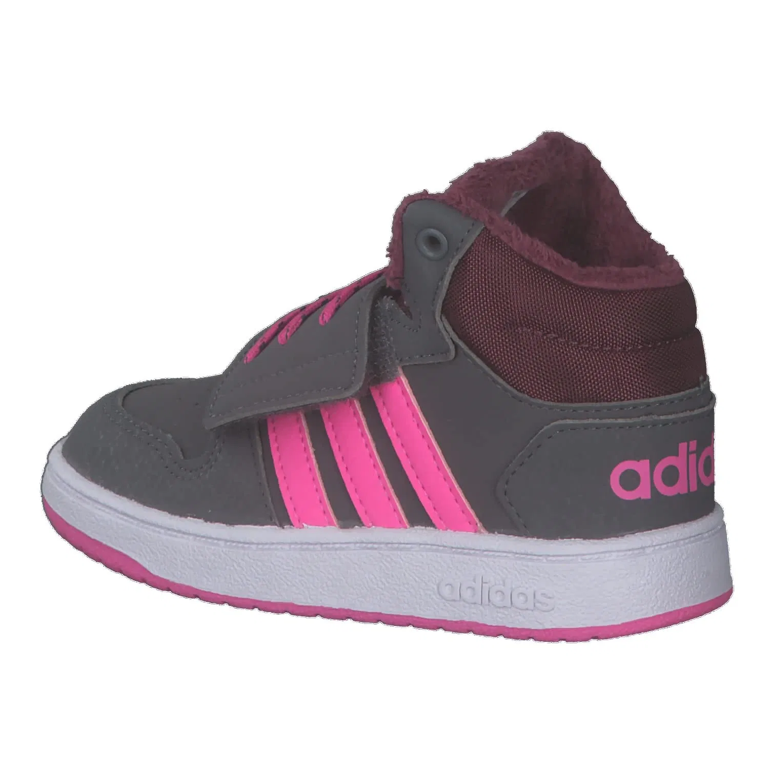 Детские кроссовки для мальчиков с закрытым носком Hoops Mid 2.0 I Adidas, Grey Five Screaming Pink Core Black — фото 3