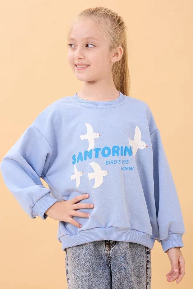Детские свитшот для девочек с принтом Santorini Printed Seasonal Perendi, Blue