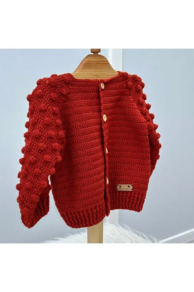Детский кардиган с длинным рукавом Hand knitted crochet popcorn model woolen baby El Örgüsü, Tile