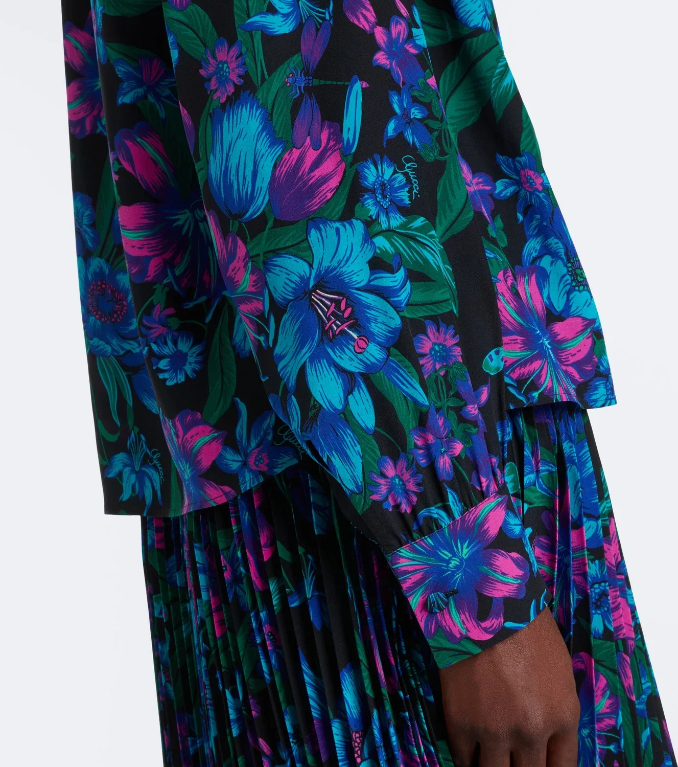 Шелковая рубашка с рюшами Flora Gucci, бежевый — фото 4