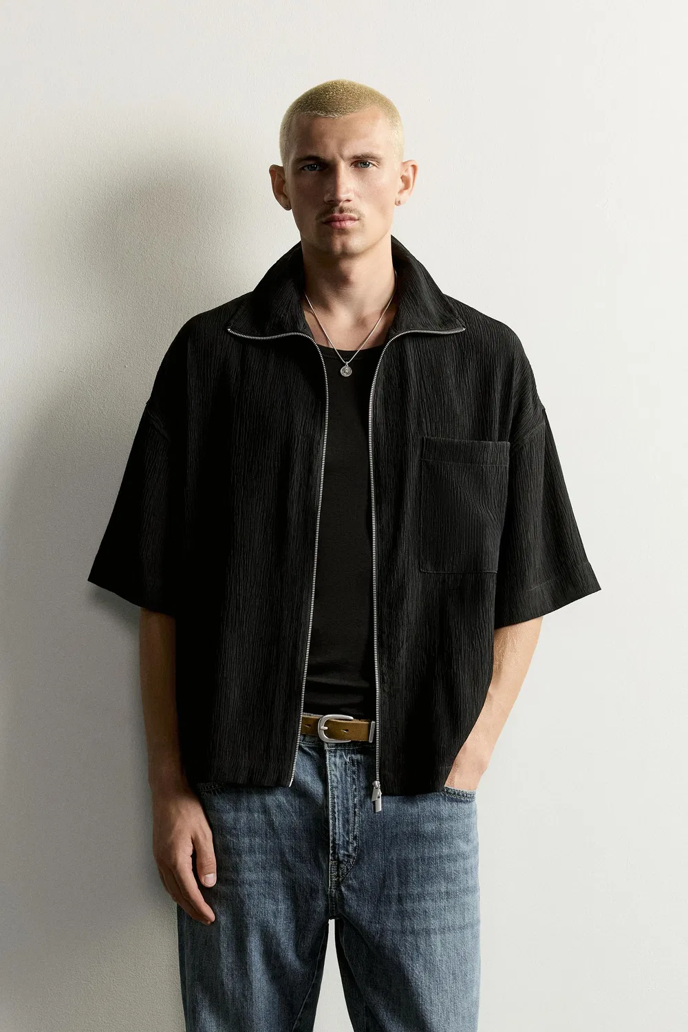 Текстурированная рубашка свободного кроя ZARA, Black — фото 2