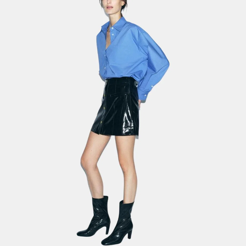Женская кожаная мини-юбка ZARA, Black — фото 4