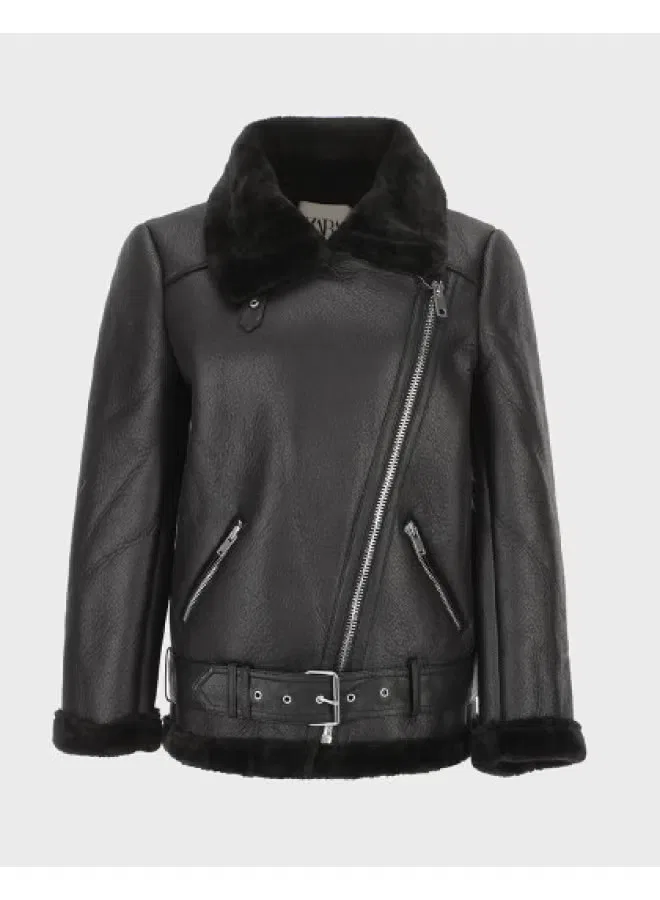 Зимнее пальто утепленное с флисовой подкладкой Zara, черный