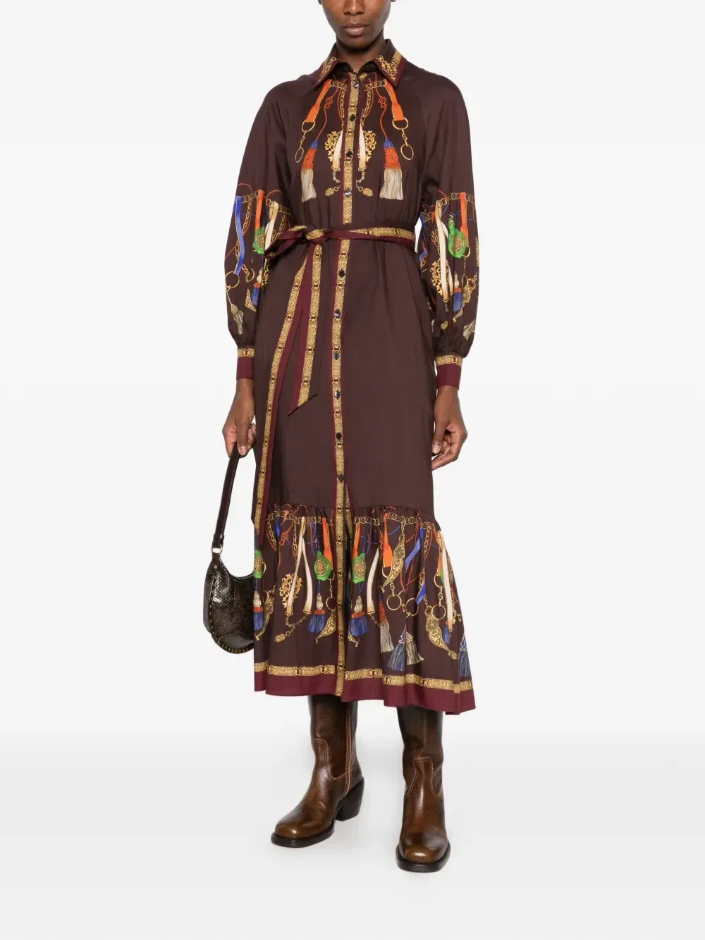 Платье с поясом и принтом в виде кистей ETRO, коричневый — фото 2